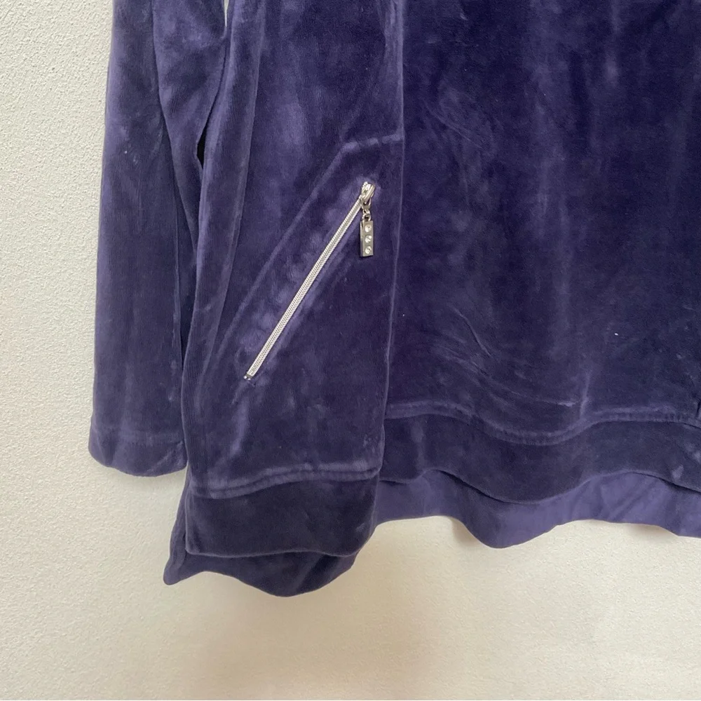 Zenergy by Chicos Purple Velour Quarter Zip Jacket Silver Zippers Size 3 XL/16